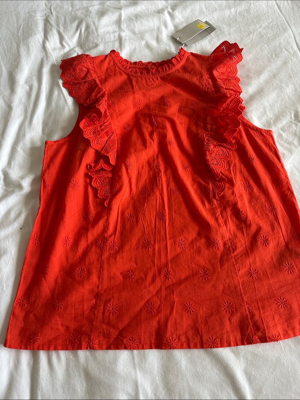 Boden Nina Sleeveless Broderie Top in Bright Papaya US size 8
